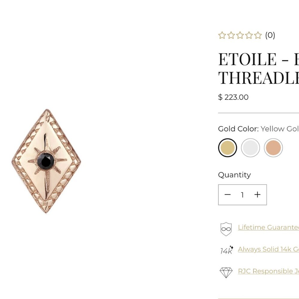 Black Diamond Buddha Jewelry Etoile Piercing and Black Diamond Chain